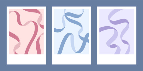 Set of wavy ribbon design element. Pastel color wave background template shape for banner, poster, flyer, brochure, booklet, cover. Vector illustration backdrop 