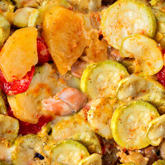 Seamless 4k photo texture of zucchini with meat and vegetables.