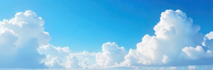Fototapeta premium A serene view of a vibrant blue sky, filled with fluffy white clouds, offering a sense of peace and tranquility Perfect for travel, nature, and inspirational projects , sunlight, outdoor