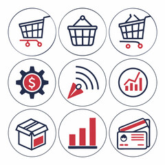 E commerce icons shopping cart basket finance graph