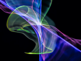 colorful light trails in dark background. Abstract light routes that rotate in vibrant colors. Forestry of the blurry movement of light painting. Blurred lights at night. Intentional camera movement,	