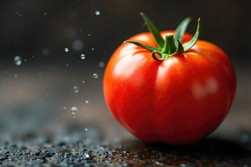 A close-up shot of a single, ripe, red tomato with visible cracks, suggesting thirst and a need for water, symbolizing a hungry ingredient yearning for hydration , closeup, garden, dry