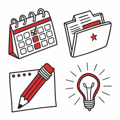 Professional doodle icons calendar pencil idea folder