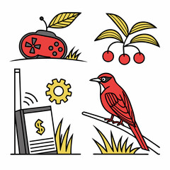 Cute cartoon illustrations nature technology finance