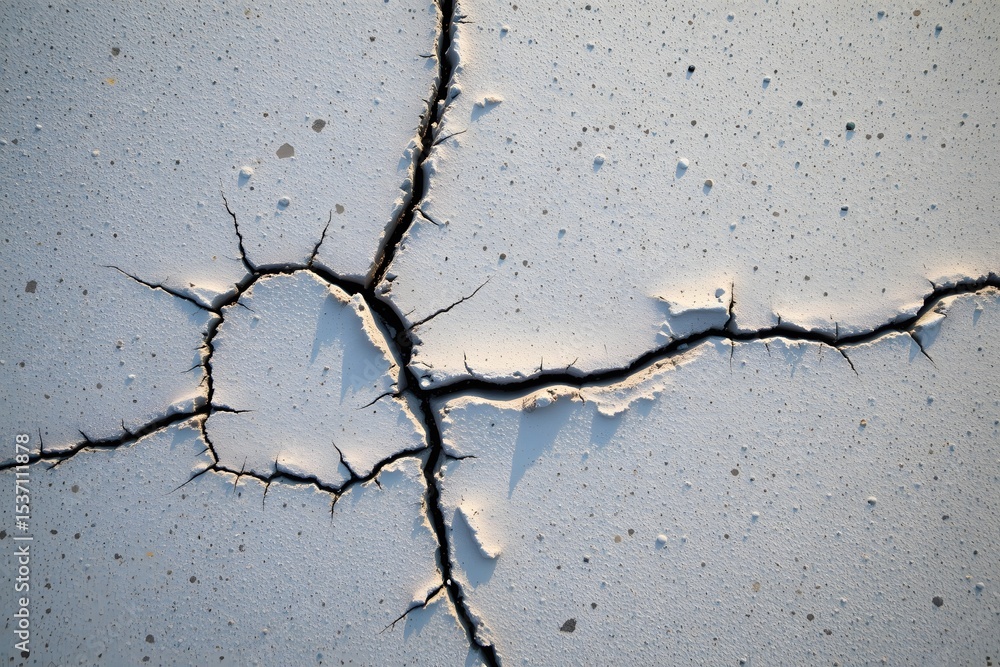 Poster cracked surface: a close-up captures a cracked surface with fracture in a concrete slab, showcasing 