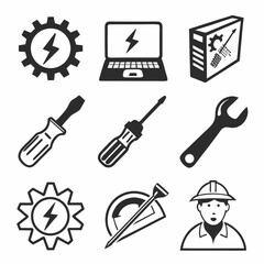Electrical engineering tools and technician icon set