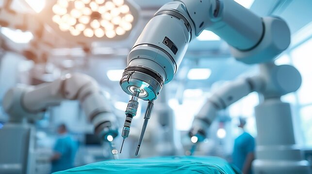 Robotic surgery in progress.  Surgical robots performing precise procedures