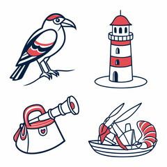 Nautical bird lighthouse telescope sailboat clipart