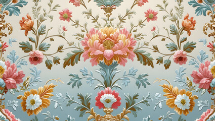 Decorative wallpaper featuring ornate flowers and botanical accents high resolution image