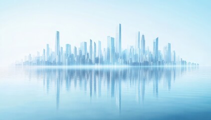 Naklejka premium Modern city skyline reflected on calm water