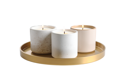  Burning White Ceramic Candles on Decorative Tray  Cozy Ambience on Transparent Background  PNG