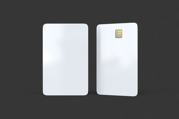 White credit card isolated on white background. Template of blank credit card for your design, on black background