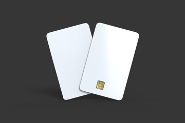 White credit card isolated on white background. Template of blank credit card for your design, on black background