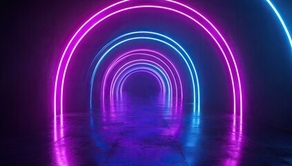 Naklejka premium Neon archway tunnel, vibrant colors