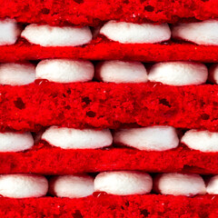 Seamless 4k photo texture of marshmallow souffle cake with jam.