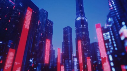 Obraz premium Futuristic Cityscape with Neon Lights and Skyscrapers