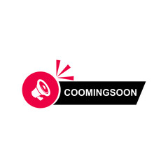 "Coming Soon" banner with megaphone icon in red and black. Ideal for product launches or event announcements.