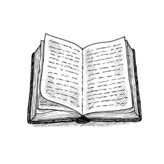 Fototapeta premium Open sketchbook with blank pages and visible text lines 