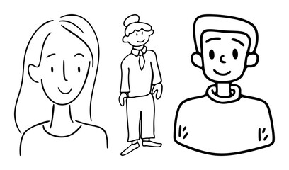 Obraz premium Vector Diverse group of three smiling people vector illustrations.