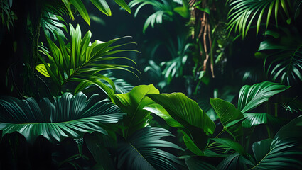 Exotic lush tropical foliage background with dense vegetation high resolution image