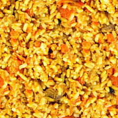 Seamless 4k photo texture material of eastern cuisine rice pilaf.