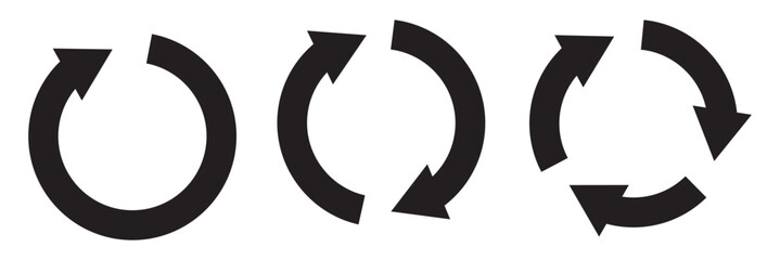 Circle arrow icon set. circular arrow icon, refresh, reload, rotation arrow icon symbol sign. Black recycle vector icon symbol. Vector illustration. 