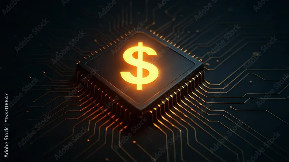 Aufkleber a close-up view of a microchip displaying a glowing dollar symbol, symbolizing the intersection of t