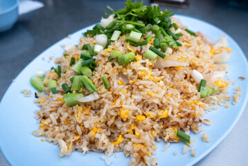 Delicious fried rice street market food urban setting close-up view culinary delight