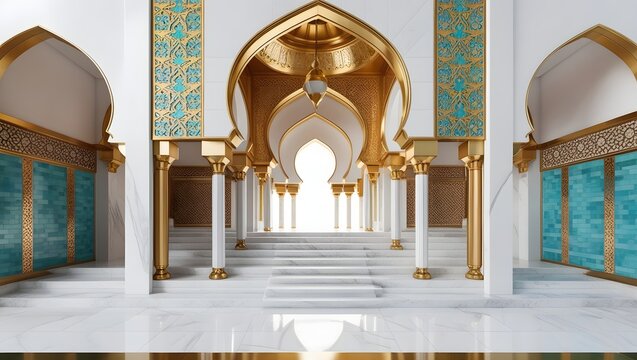 Grand islamic architecture interior with marble and gold
