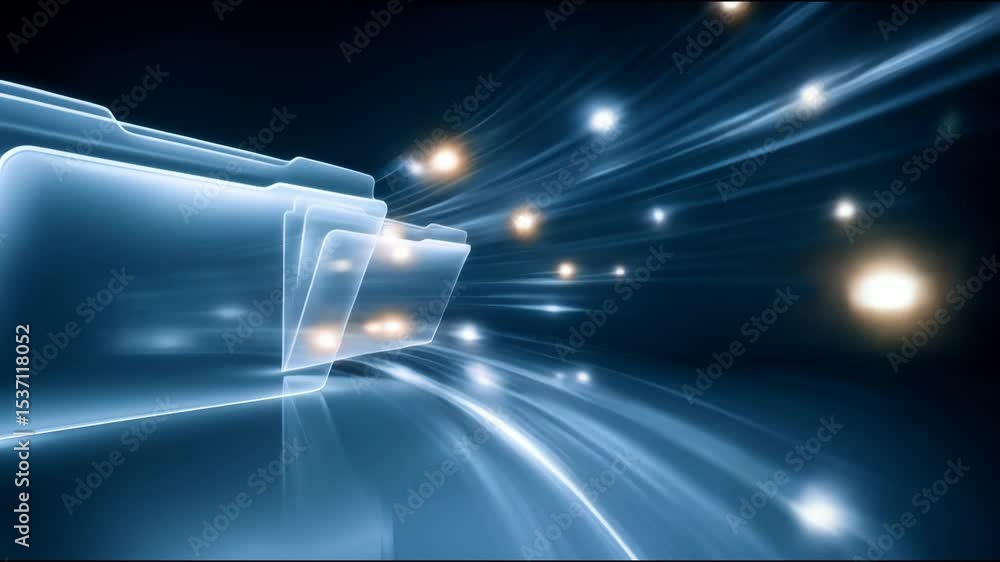 Poster digital folder glowing light trails showcasing fast data transfer technology and digital innovation 