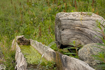 drinking fountain and wooden trough in the French alps