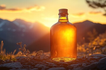 Golden bottle at sunset mountain vista