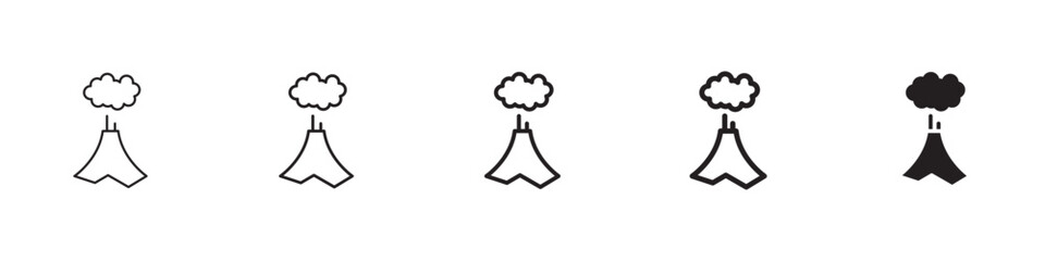 Volcano icons in black outline, solid and colored style