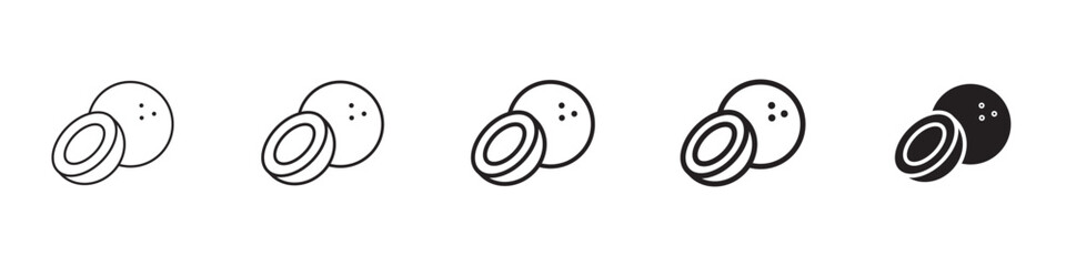 Coconut icons in black outline, solid and colored style