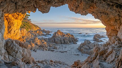 Coastal cave view at sunrise (1)
