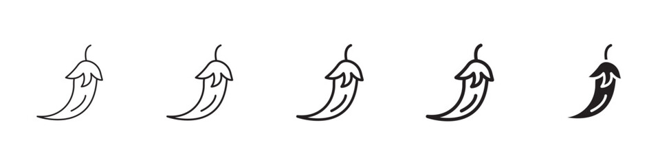 Pepper icons in black outline, solid and colored style