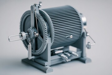 Detailed depiction of a vintage printing press model showcasing intricate mechanisms and craftsmanship