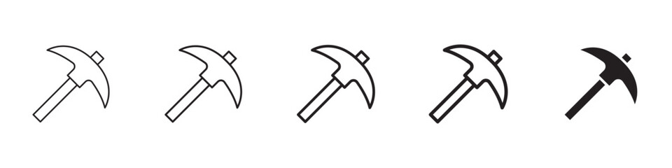 Pickaxe icons in black outline, solid and colored style