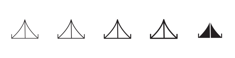 Tent icons in black outline, solid and colored style
