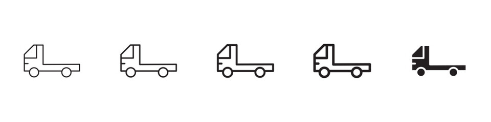 Truck container empty icons in black outline, solid and colored style