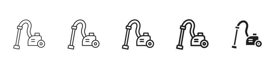 Vacuum cleaner icons in black outline, solid and colored style