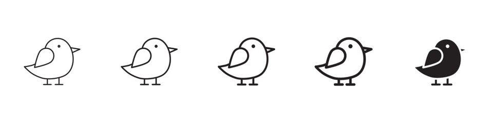 Bird icons in black outline, solid and colored style