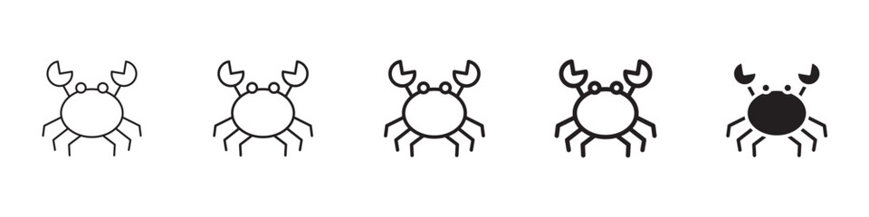 Obraz premium Crab icons in black outline, solid and colored style