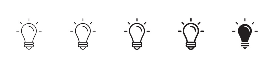 Lightbulb icons in black outline, solid and colored style