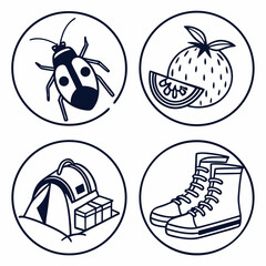 Camping adventure icons set nature travel