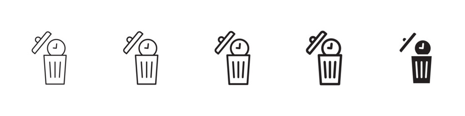 Time waste icons in black outline, solid and colored style