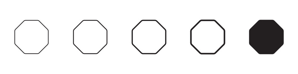 Octagon icons in black outline, solid and colored style