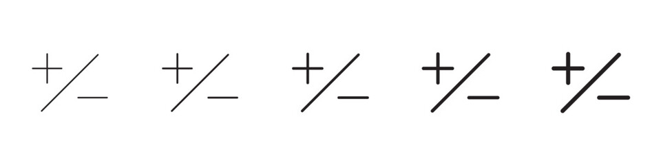 Plus minus icons in black outline, solid and colored style