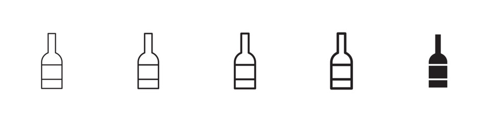 Wine bottle icons in black outline, solid and colored style