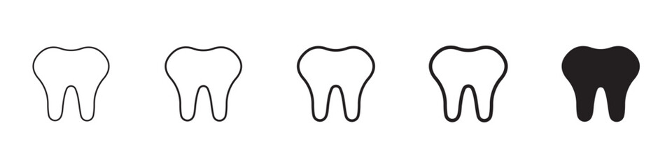 Teeth icons in black outline, solid and colored style